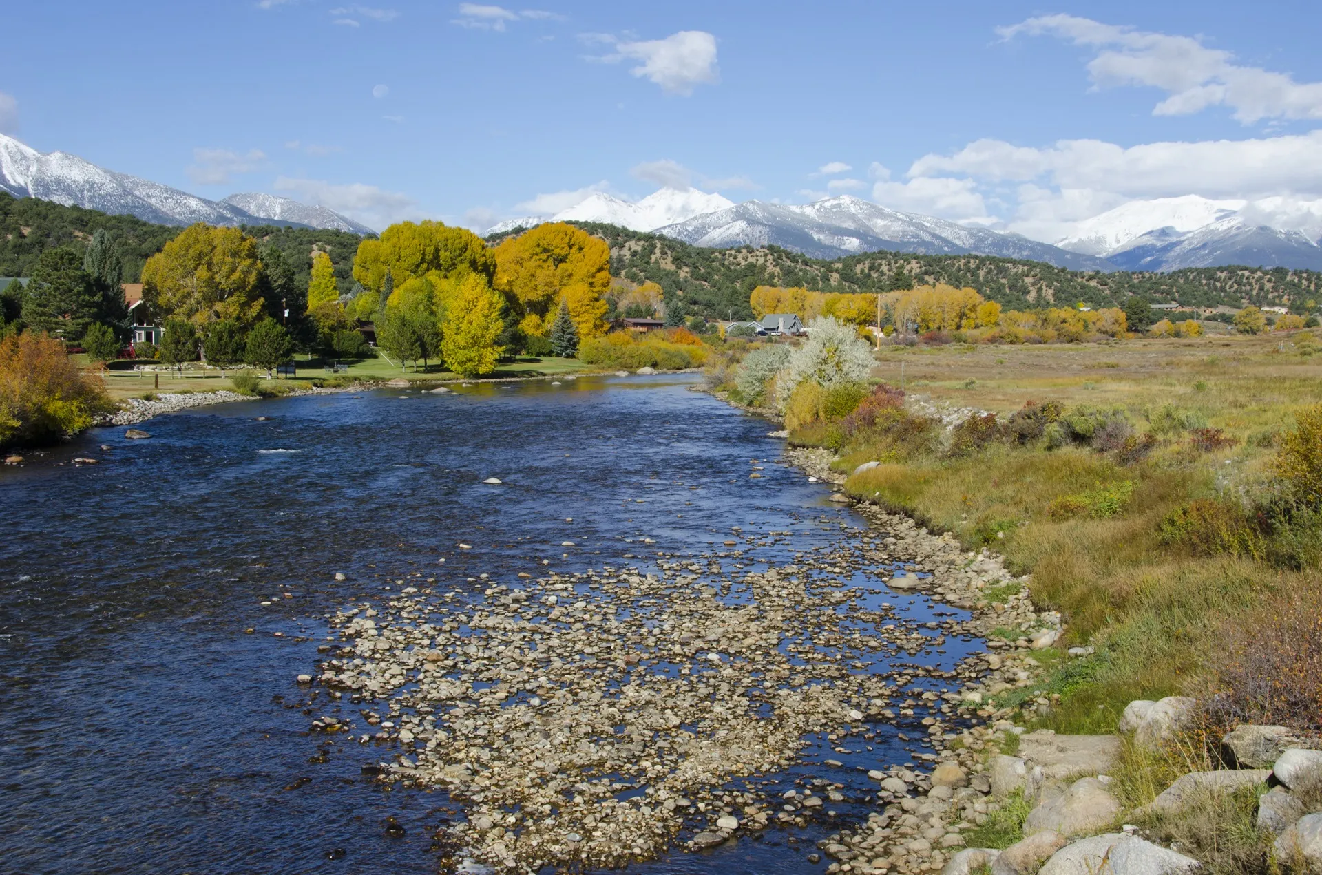 Autumn river and mountains in Colorado’s Arkansas Valley